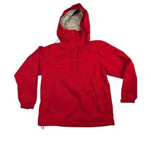 L.L. Bean Vintage Red Anorak Pullover Hooded Rain Jacket Womens Medium Red